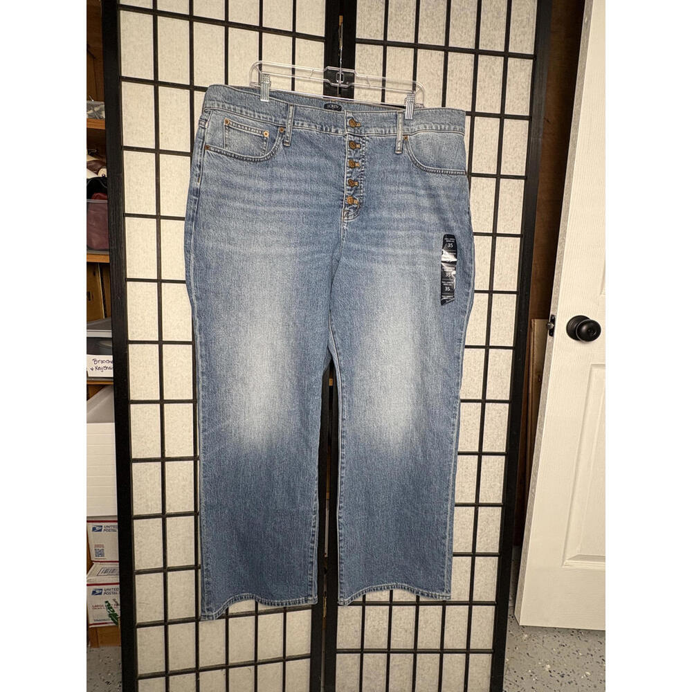 NWT J Crew Full Length Wide Leg All Day Stretch Jeans Button Fly‎ 35